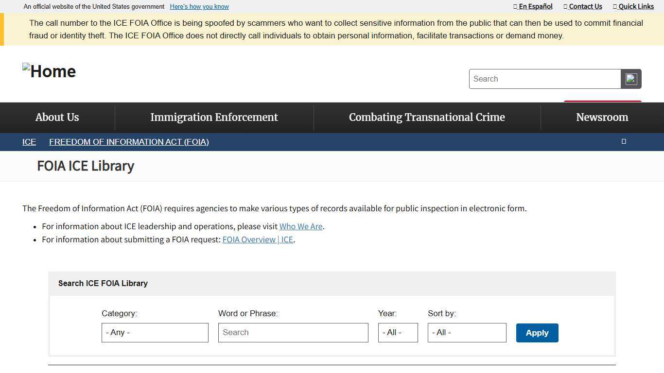 FOIA ICE Library | ICE