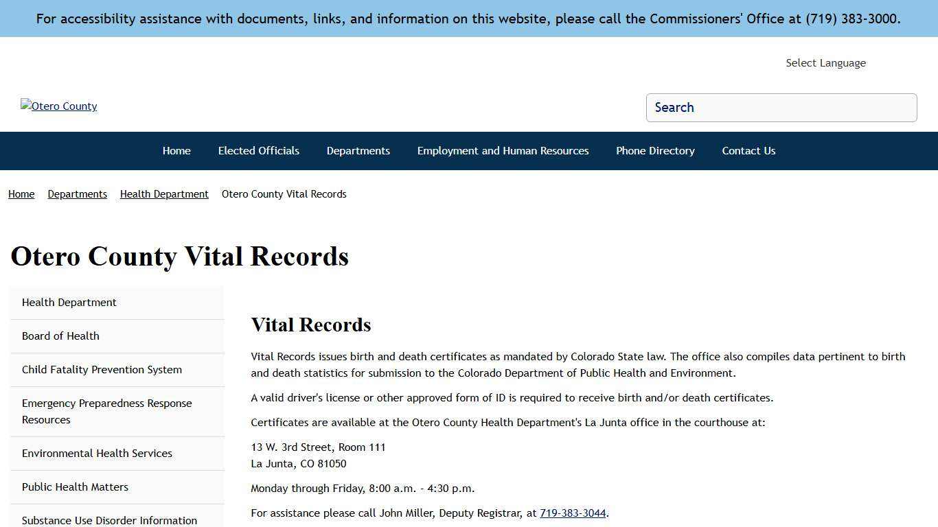 Otero County Vital Records | Otero County